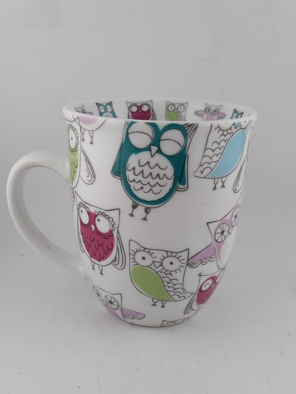 Vintage Ceramic Owl Mug in Teal, Pink, Green and Blue